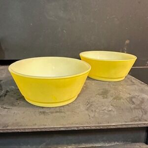 Retro Anchor Hocking Fire King Yellow Dessert Ice Cream Bowls Set of 2 Vintage